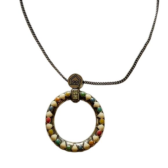 Brighton 18" Delicate Silver Chain Necklace w/Multicolor Circle Pendant - Picture 7 of 12